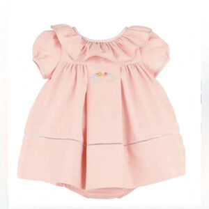 Sophie & Lucas dress embroidered puff short sleeves floral peachy toddler girl